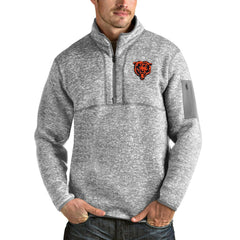 Chicago Bears Antigua Bear Head Fortune Quarter-Zip Pullover Jacket Heather Gray
