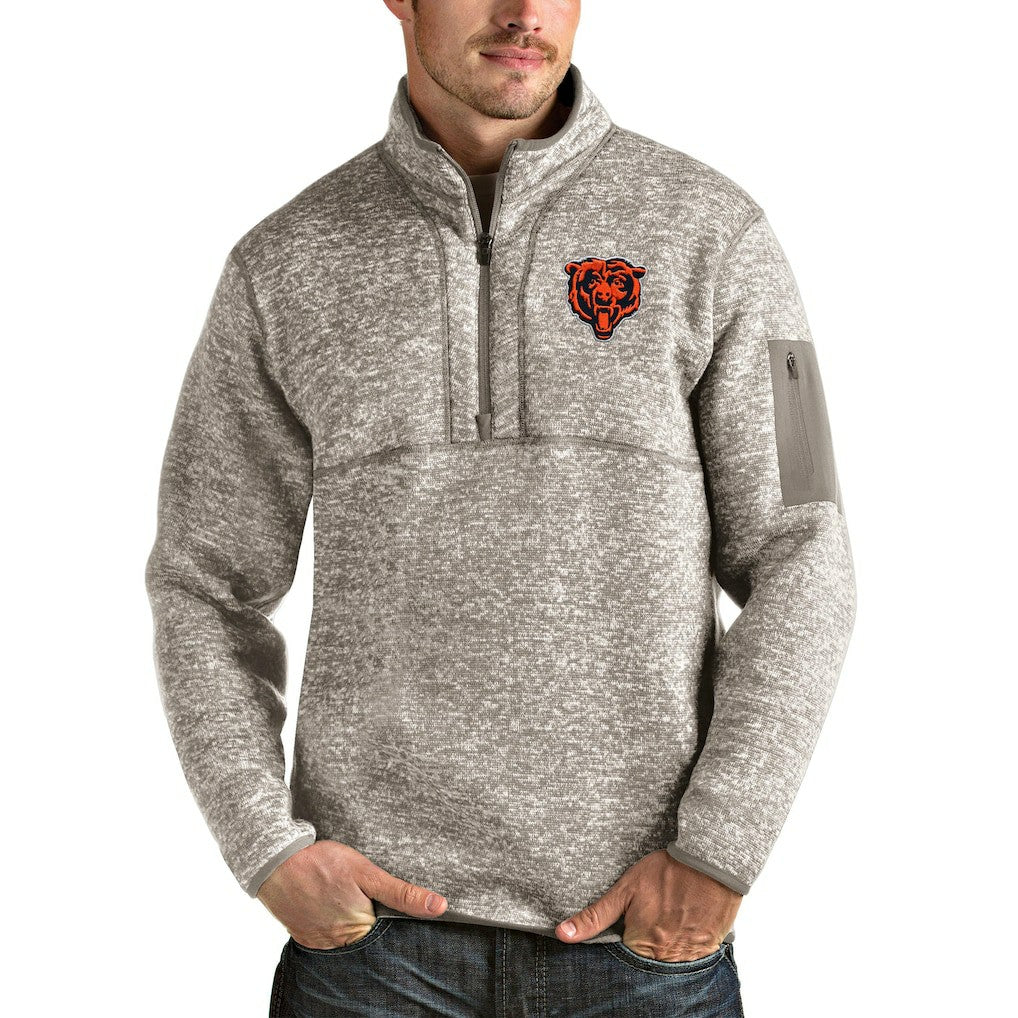 Chicago Bears Antigua Bear Head Fortune Quarter-Zip Pullover Jacket Oatmeal