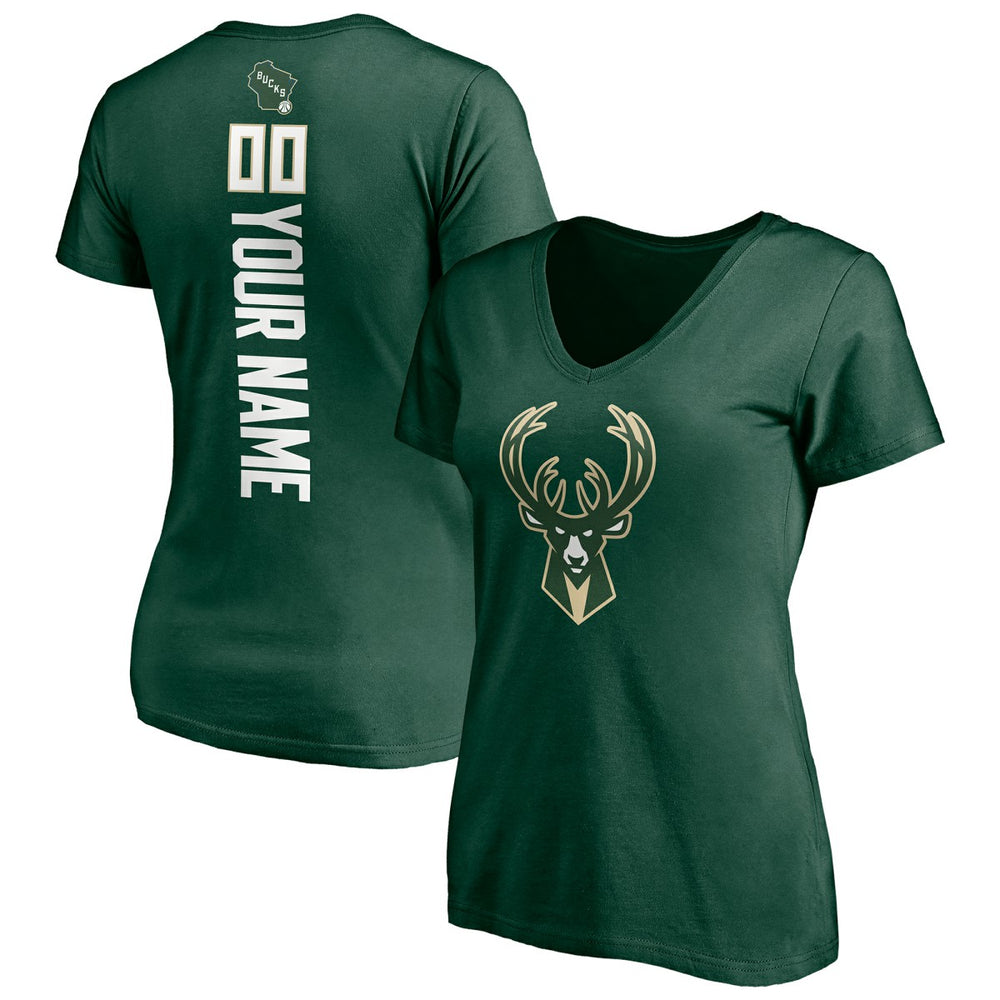 Milwaukee Bucks Women's Playmaker Personalized Name & Number V-Neck T-Shirt Hunter Green
