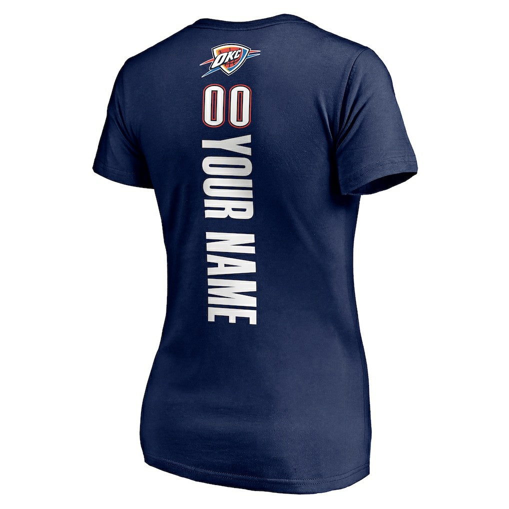 Oklahoma City Thunder Women's Playmaker Personalized Name & Number V-Neck T-Shirt Navy