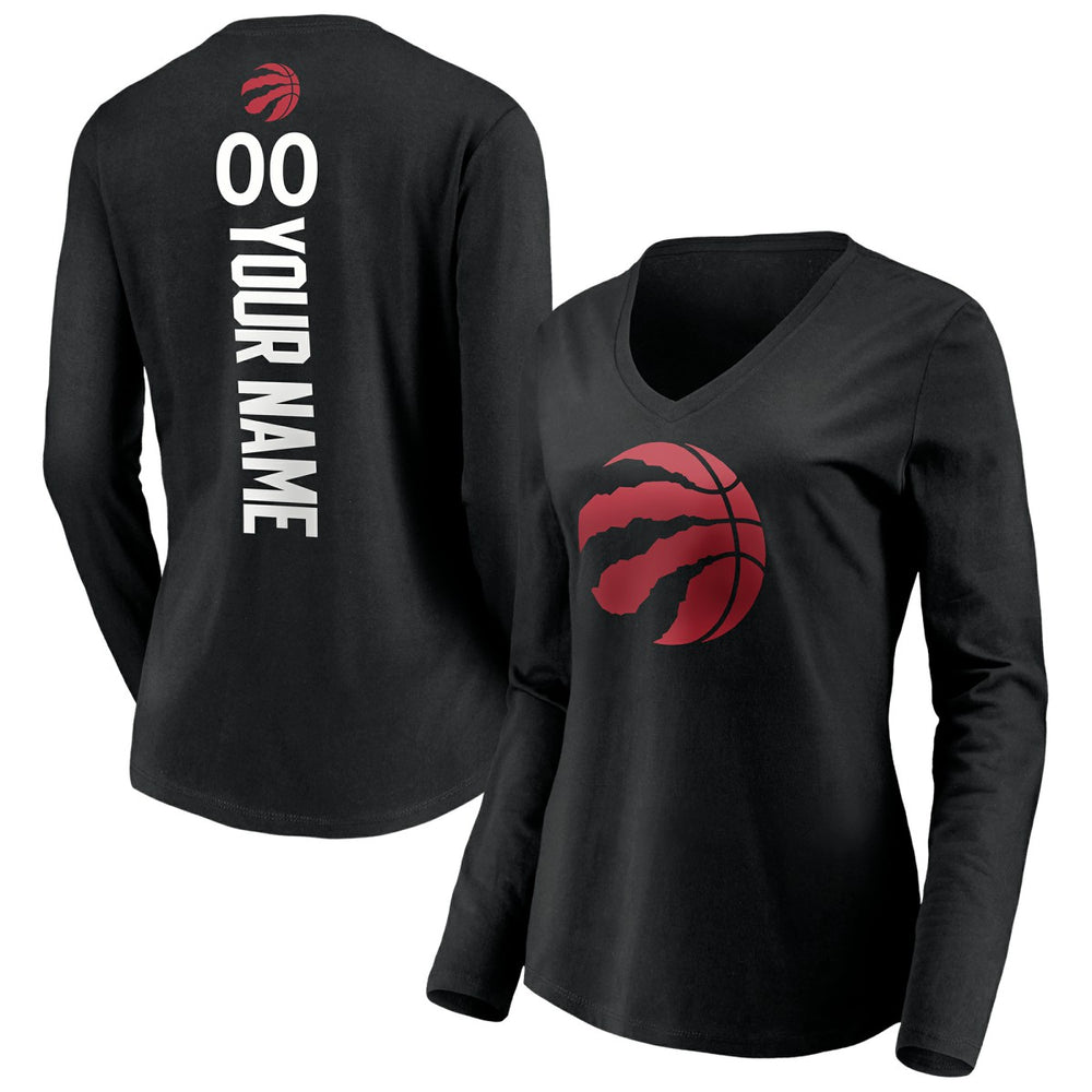 Toronto Raptors Women's Playmaker Personalized Name & Number Long Sleeve V-Neck T-Shirt Black