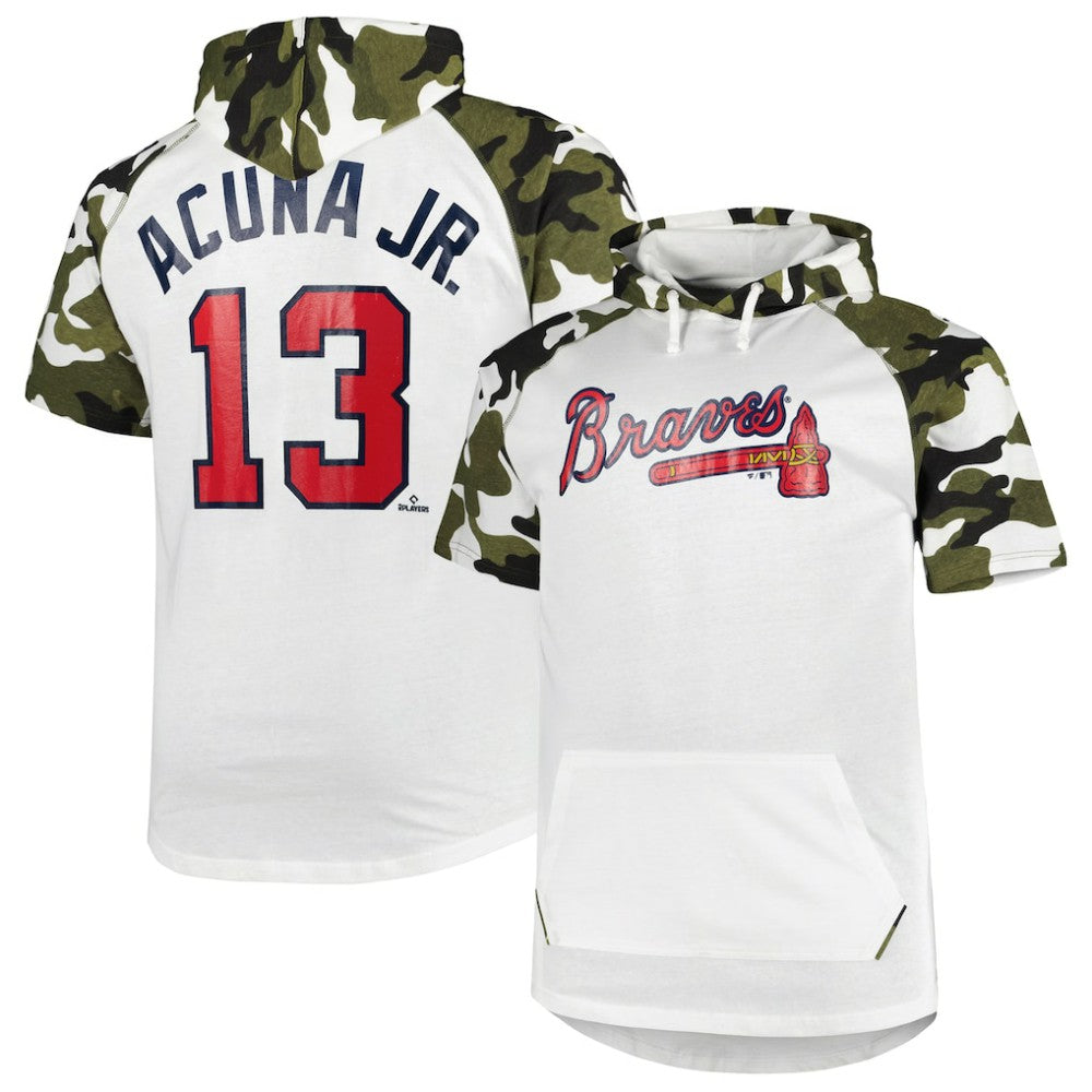 Ronald Acuna Jr. Atlanta Braves Player Big & Tall Raglan Hoodie T-Shirt - White/Camo Hoodies