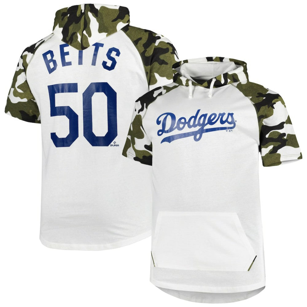 Mookie Betts Los Angeles Dodgers Player Big & Tall Raglan Hoodie T-Shirt - White/Camo Hoodies