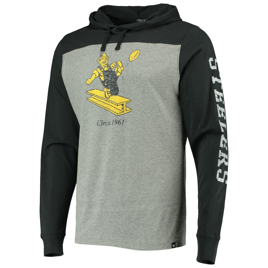 Pittsburgh Steelers '47 Franklin Wooster Throwback Long Sleeve Hoodie T-Shirt Heathered Gray