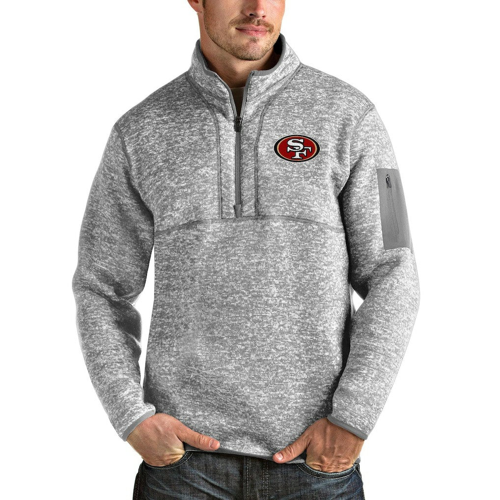 San Francisco 49ers Antigua Team Logo Fortune Quarter-Zip Pullover Jacket Heather Gray