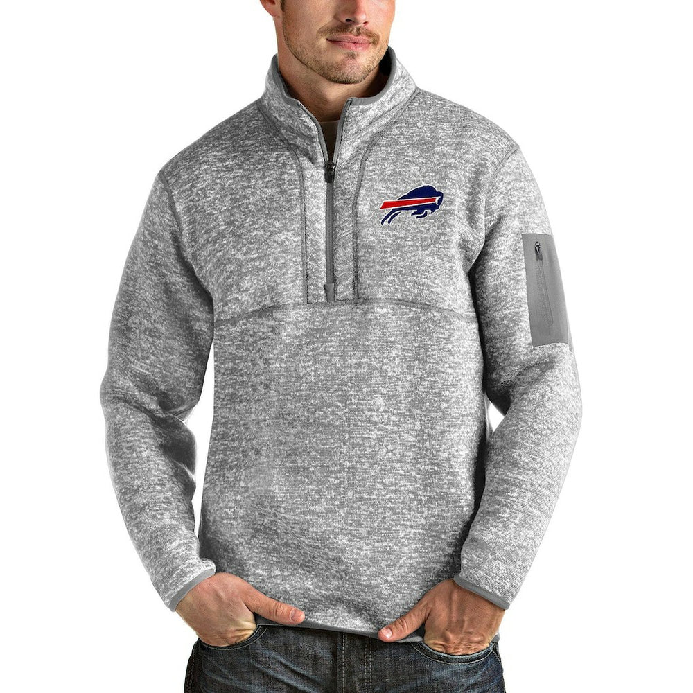 Buffalo Bills Antigua Team Logo Fortune Quarter-Zip Pullover Jacket Heather Gray