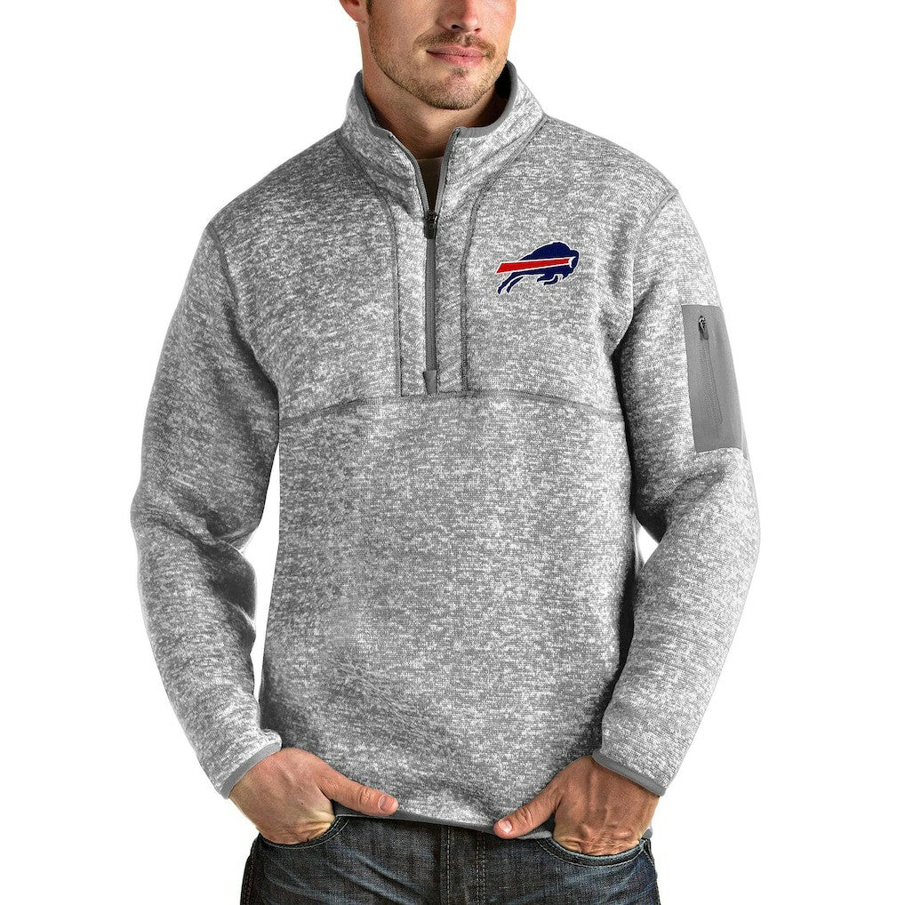 Buffalo Bills Antigua Team Logo Fortune Quarter-Zip Pullover Jacket Heather Gray