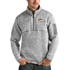 Denver Broncos Antigua Team Logo Fortune Quarter-Zip Pullover Jacket Heather Gray