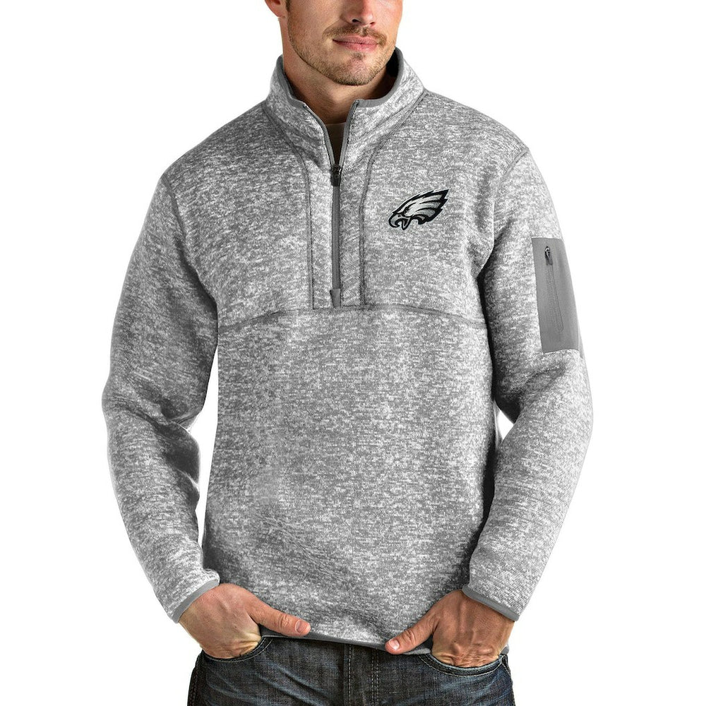 Philadelphia Eagles Antigua Team Logo Fortune Quarter-Zip Pullover Jacket Heather Gray