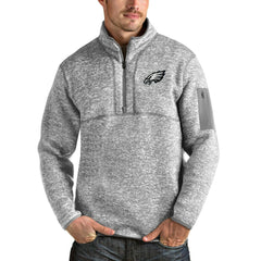Philadelphia Eagles Antigua Team Logo Fortune Quarter-Zip Pullover Jacket Heather Gray