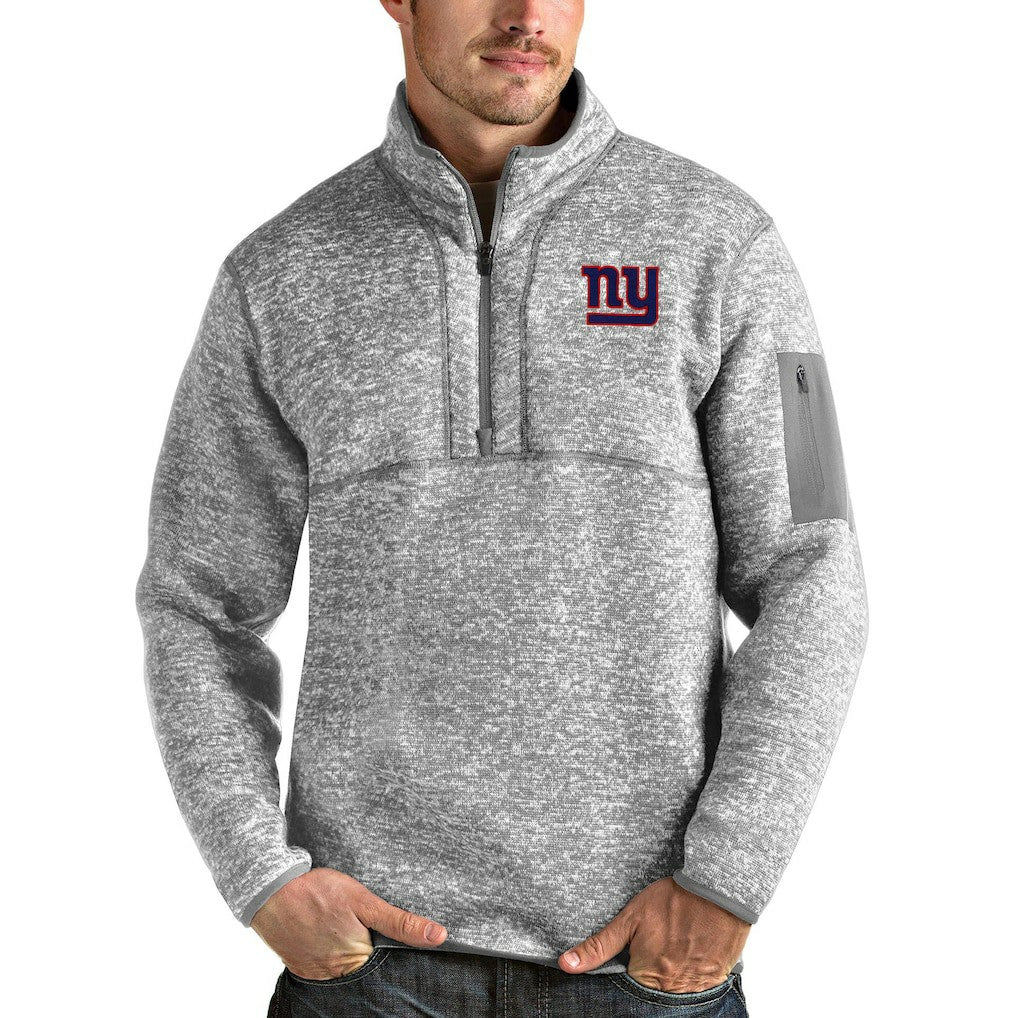 New York Giants Antigua Team Logo Fortune Quarter-Zip Pullover Jacket Heather Gray