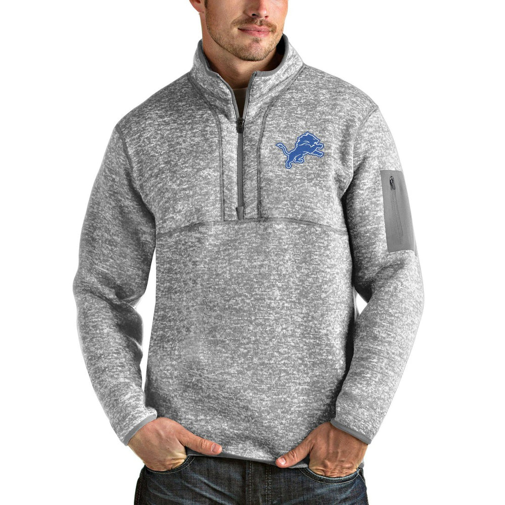 Detroit Lions Antigua Team Logo Fortune Quarter-Zip Pullover Jacket Heather Gray