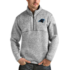 Carolina Panthers Antigua Team Logo Fortune Quarter-Zip Pullover Jacket Heather Gray