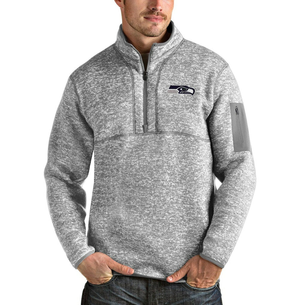 Seattle Seahawks Antigua Team Logo Fortune Quarter-Zip Pullover Jacket Heather Gray