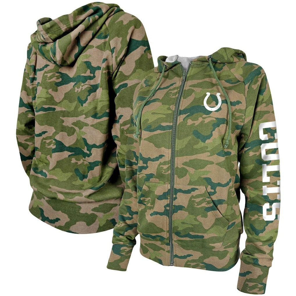 Indianapolis Colts New Era Women's Raglan Full-Zip Hoodie Camo