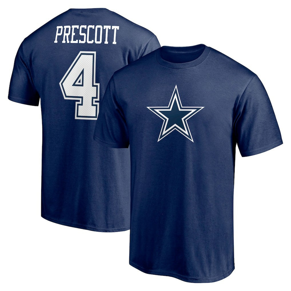 Dak Prescott Dallas Cowboys Player Icon Name & Number T-Shirt Navy