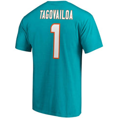 Tua Tagovailoa Miami Dolphins Player Icon Name & Number T-Shirt Aqua