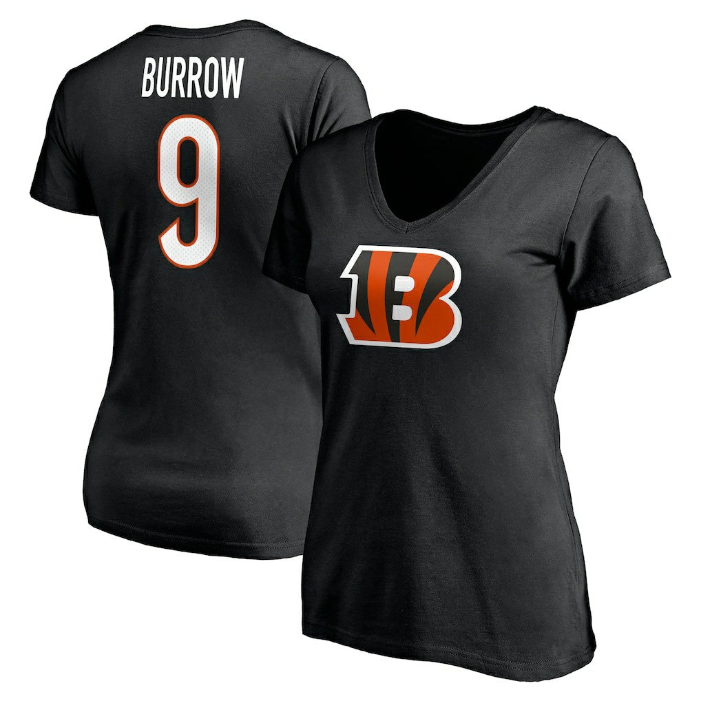 Joe Burrow Cincinnati Bengals Women's Player Icon Name & Number V-Neck T-Shirt Black