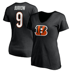Joe Burrow Cincinnati Bengals Women's Player Icon Name & Number V-Neck T-Shirt Black