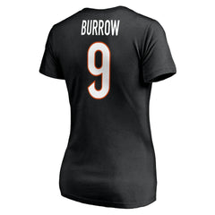 Joe Burrow Cincinnati Bengals Women's Player Icon Name & Number V-Neck T-Shirt Black