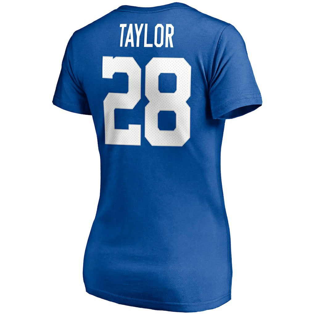 Jonathan Taylor Indianapolis Colts Women's Player Icon Name & Number V-Neck T-Shirt Royal