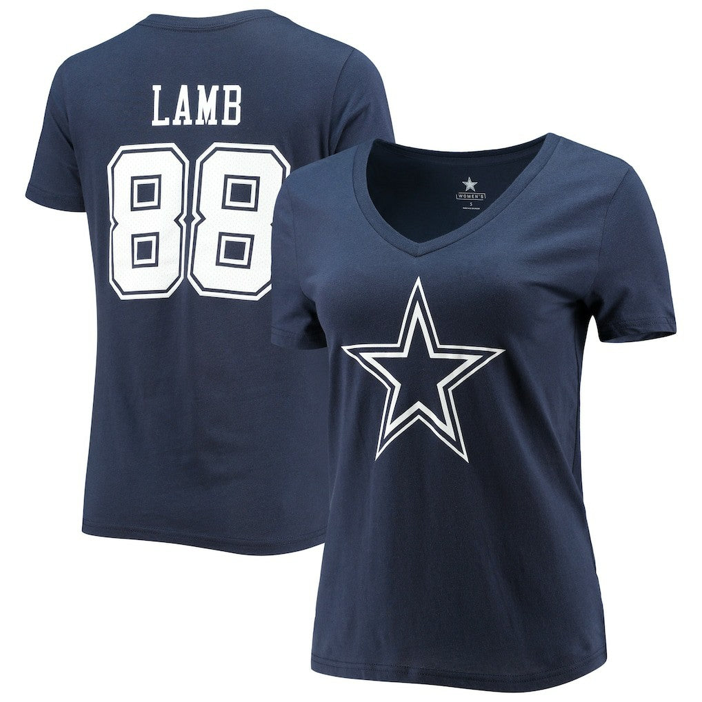 CeeDee Lamb Dallas Cowboys Women's Player Icon Name & Number V-Neck T-Shirt Navy