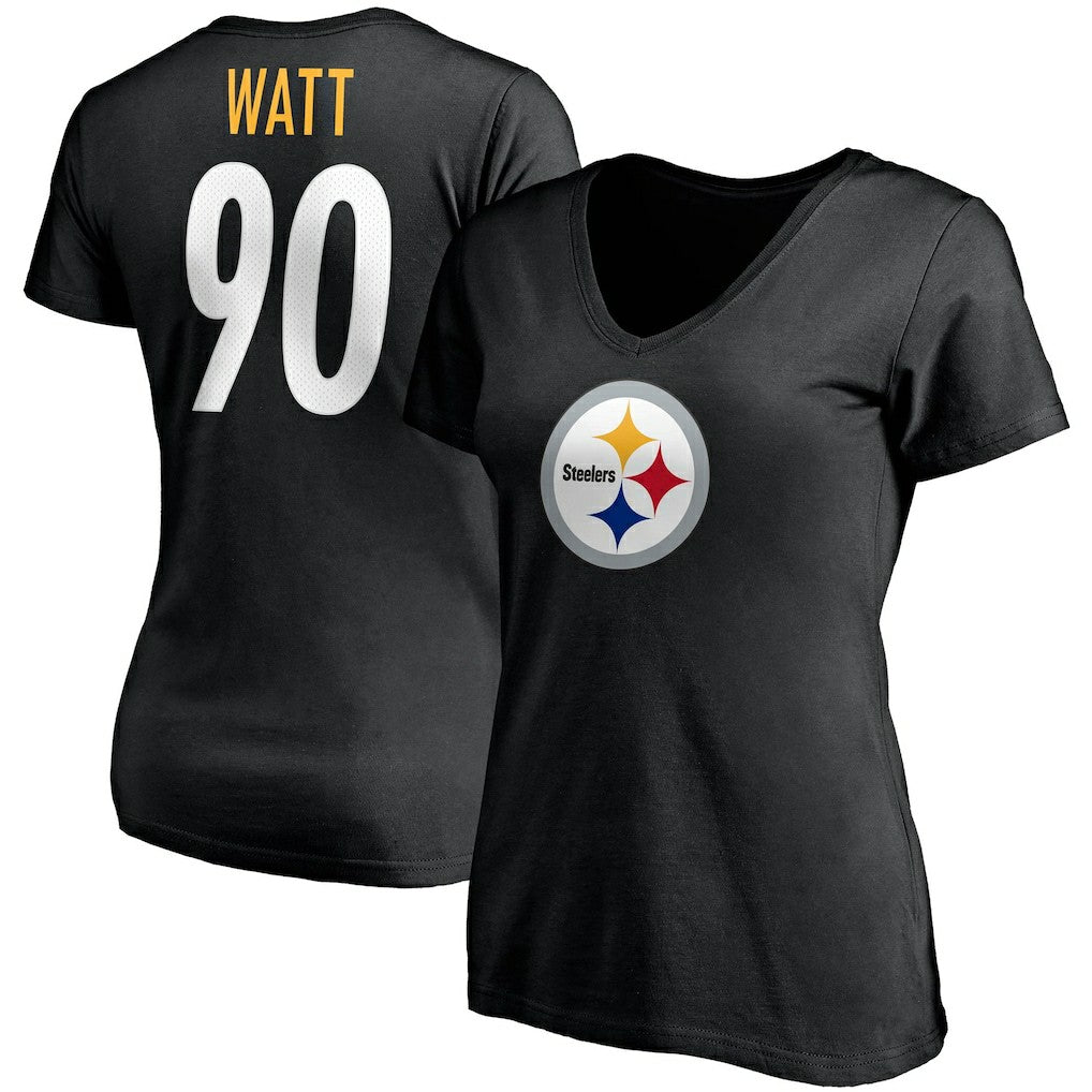 T.J. Watt Pittsburgh Steelers Women's Player Icon Name & Number V-Neck T-Shirt Black