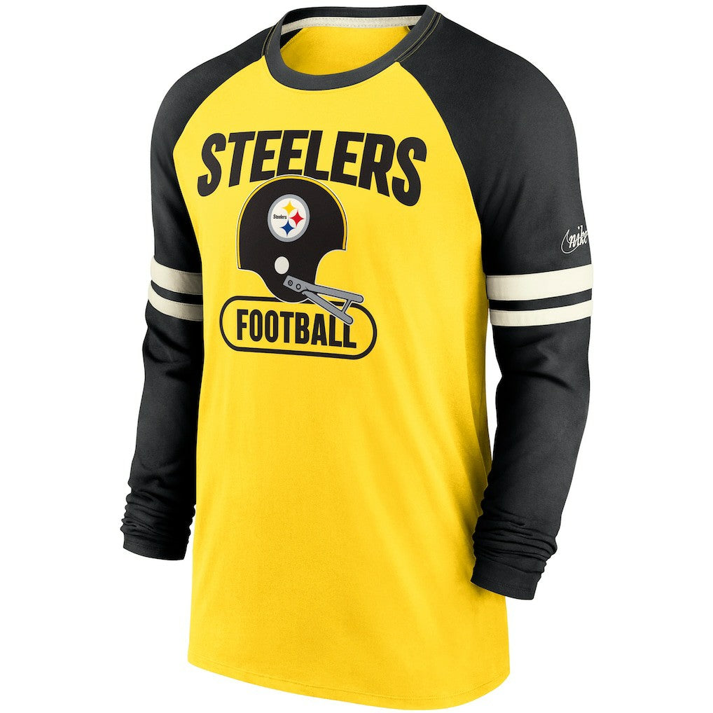 Pittsburgh Steelers Throwback Raglan Long Sleeve T-Shirt Gold/Black