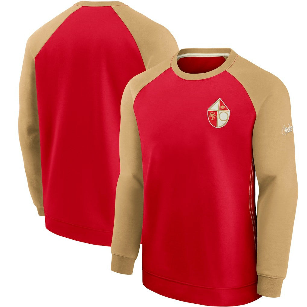 San Francisco 49ers Historic Raglan Crew Performance Sweater Scarlet/Gold