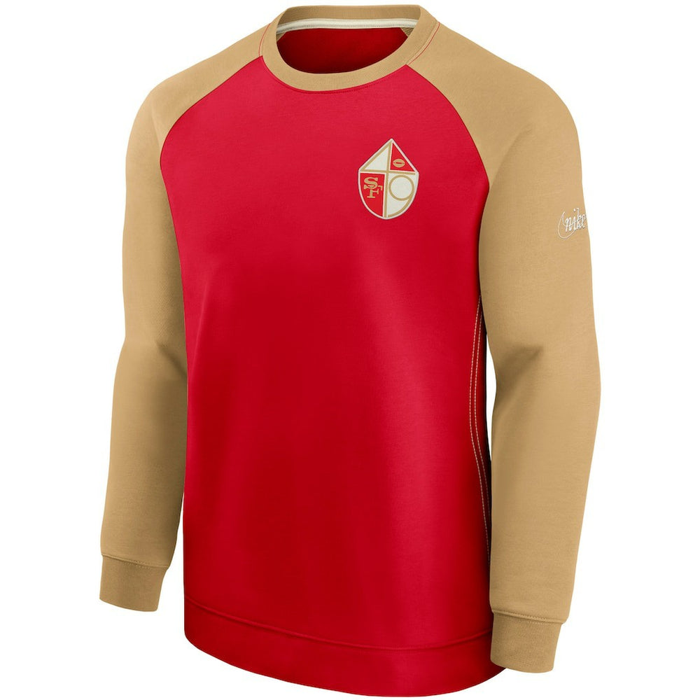 San Francisco 49ers Historic Raglan Crew Performance Sweater Scarlet/Gold