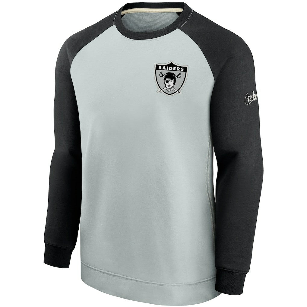 Las Vegas Raiders Historic Raglan Crew Performance Sweater Silver/Black