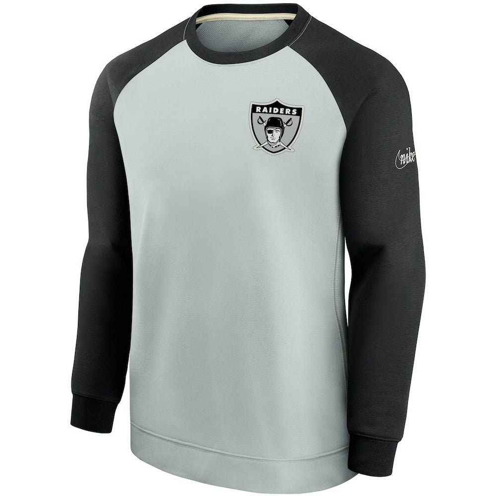 Las Vegas Raiders Historic Raglan Crew Performance Sweater Silver/Black