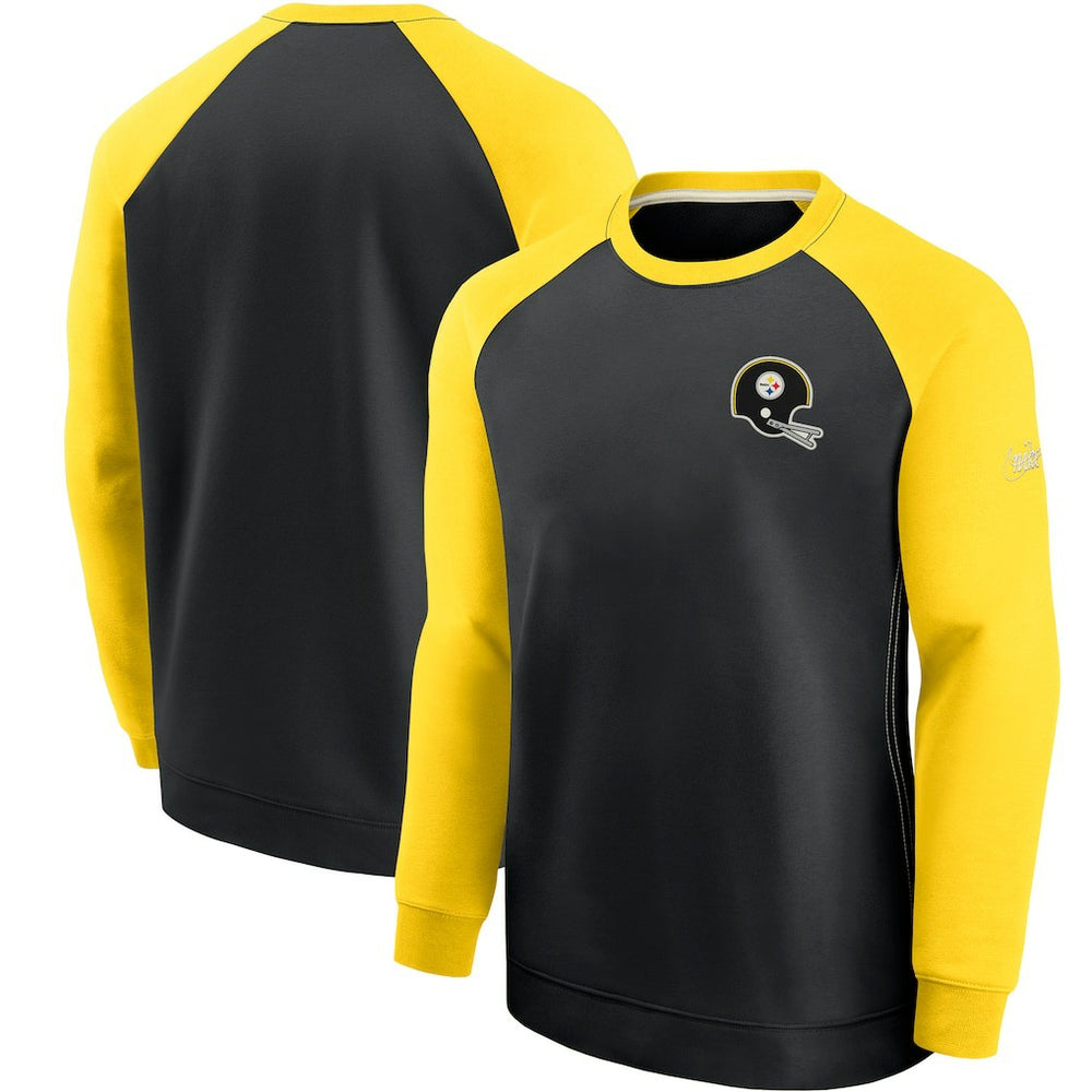 Pittsburgh Steelers Historic Raglan Crew Performance Sweater Black/Gold