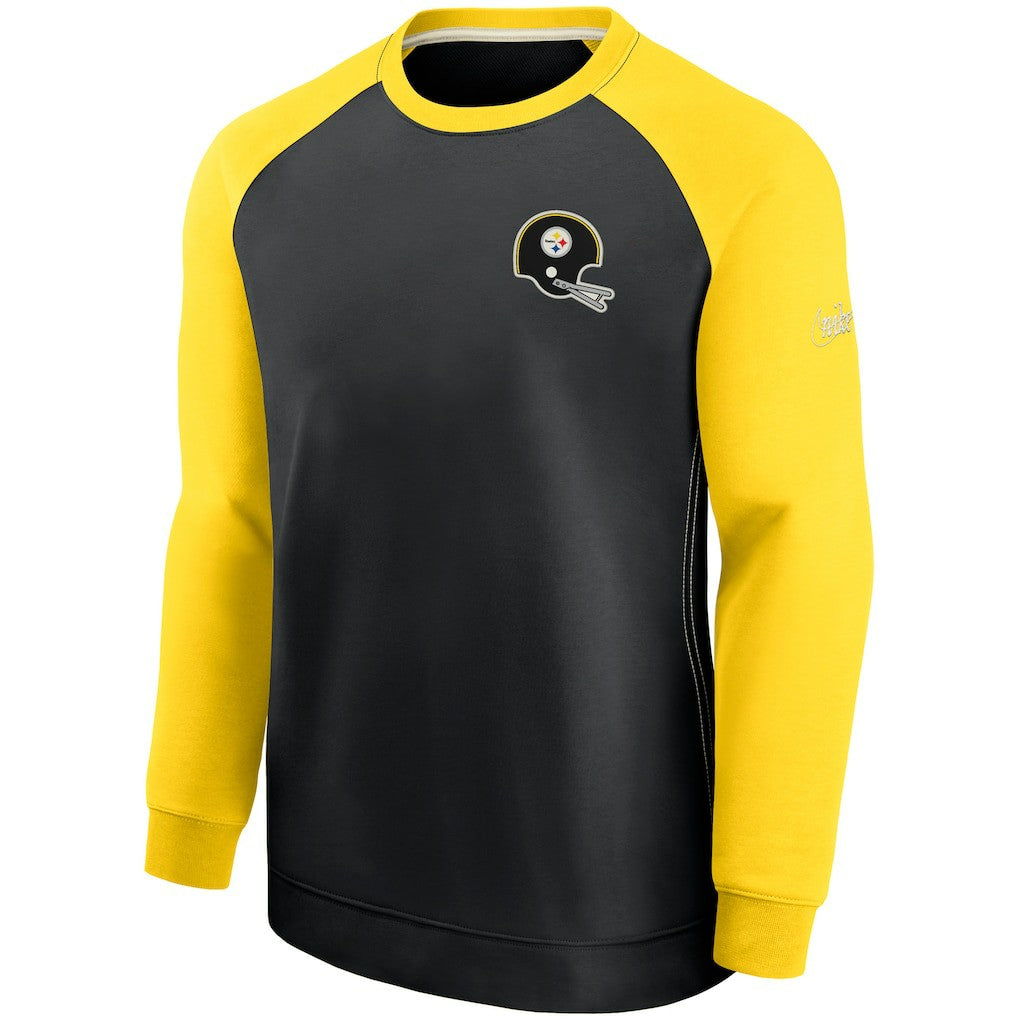 Pittsburgh Steelers Historic Raglan Crew Performance Sweater Black/Gold