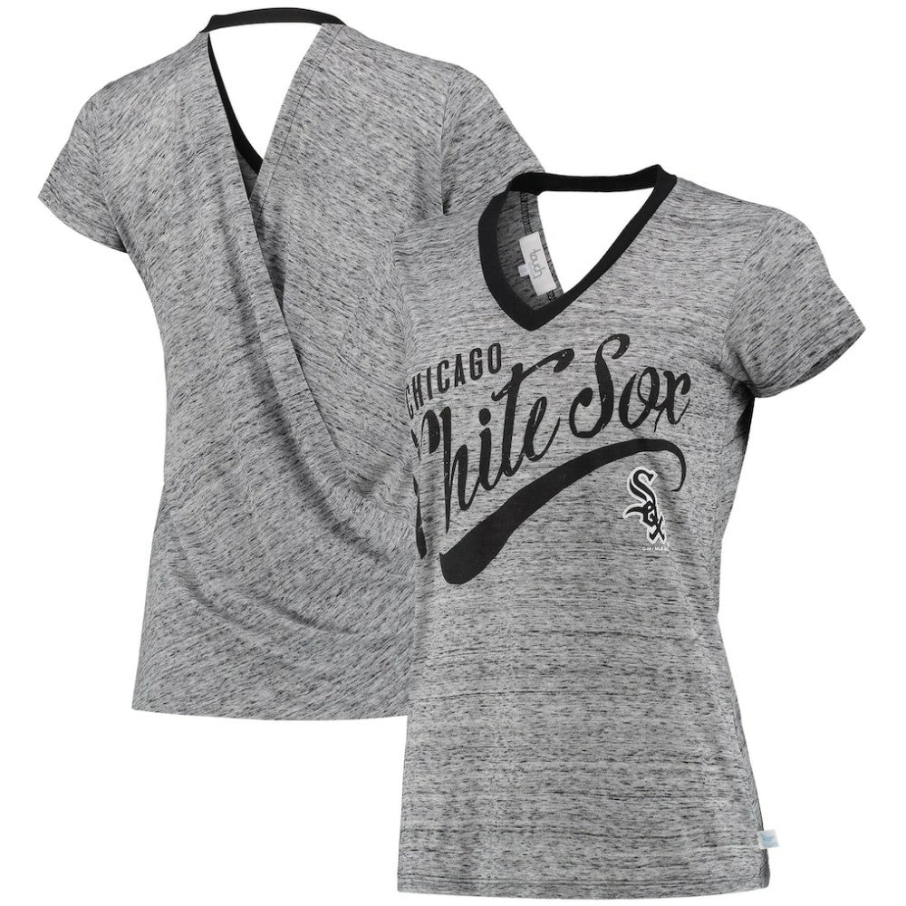 Chicago White Sox Touch Women's Hail Mary V-Neck Back Wrap T-Shirt - Black T-shirts