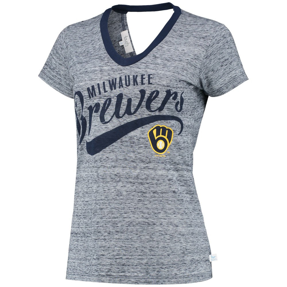 Milwaukee Brewers Touch Women's Hail Mary V-Neck Back Wrap T-Shirt - Navy T-shirts