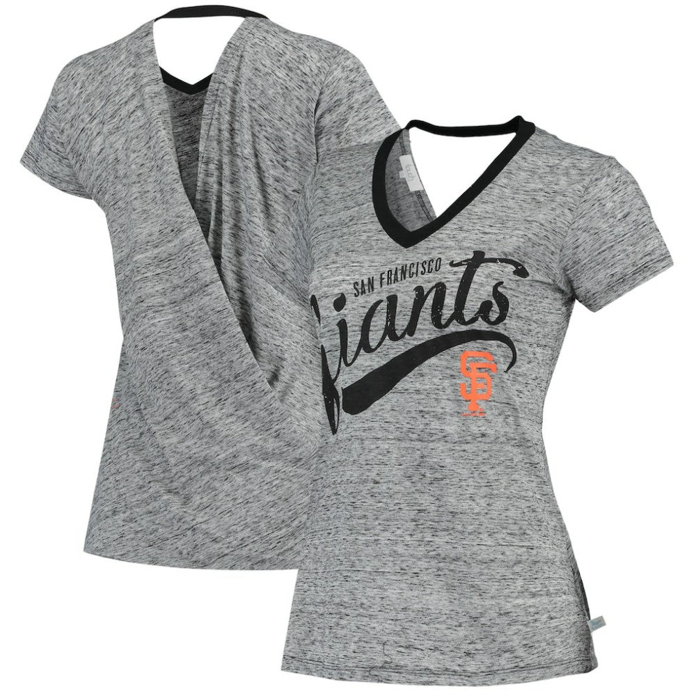 San Francisco Giants Touch Women's Hail Mary V-Neck Back Wrap T-Shirt - Black T-shirts