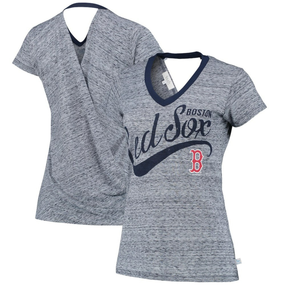 Boston Red Sox Touch Women's Hail Mary V-Neck Back Wrap T-Shirt - Navy T-shirts