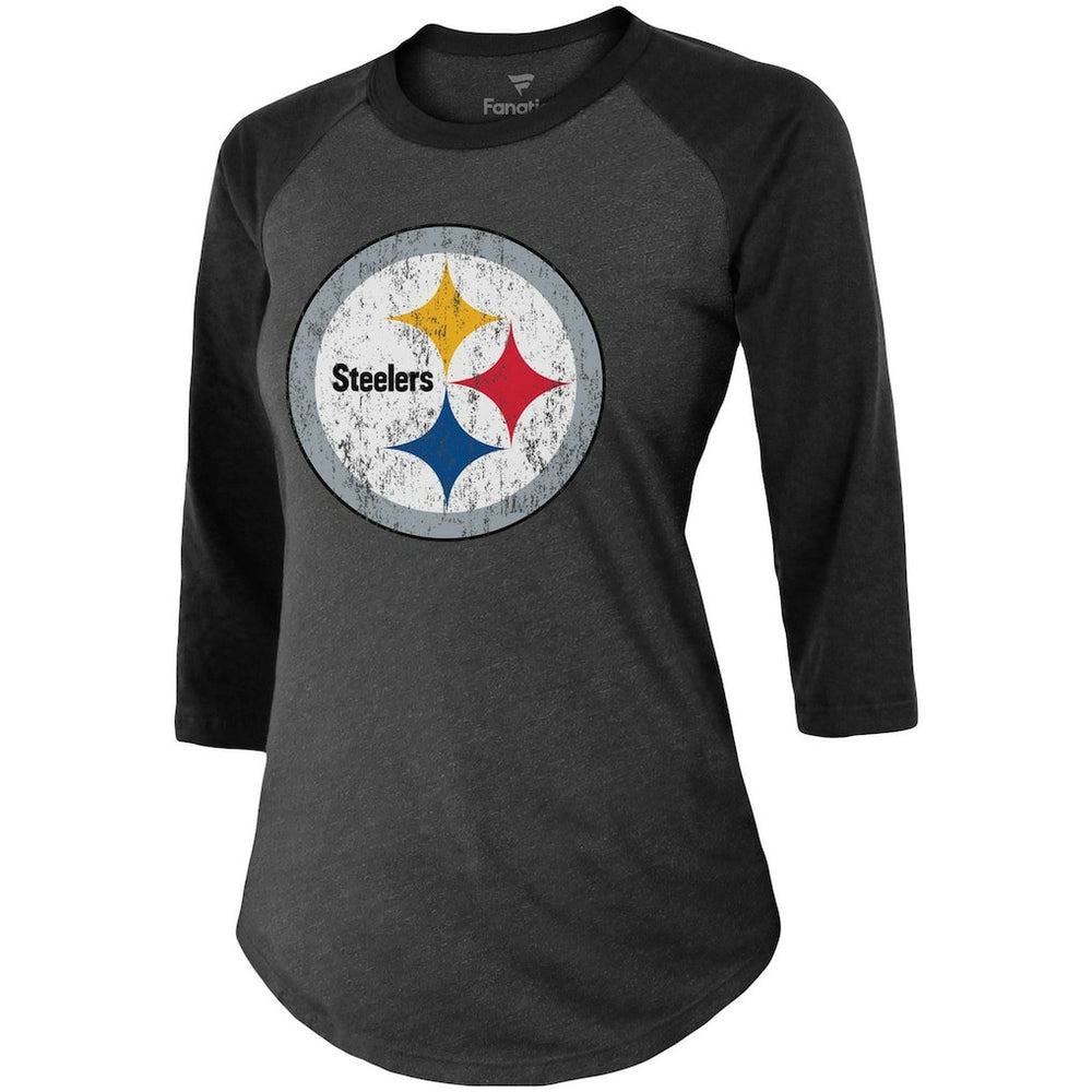 Chase Claypool Pittsburgh Steelers Women's Team Player Name & Number Tri-Blend Raglan 3/4-Sleeve T-Shirt Black