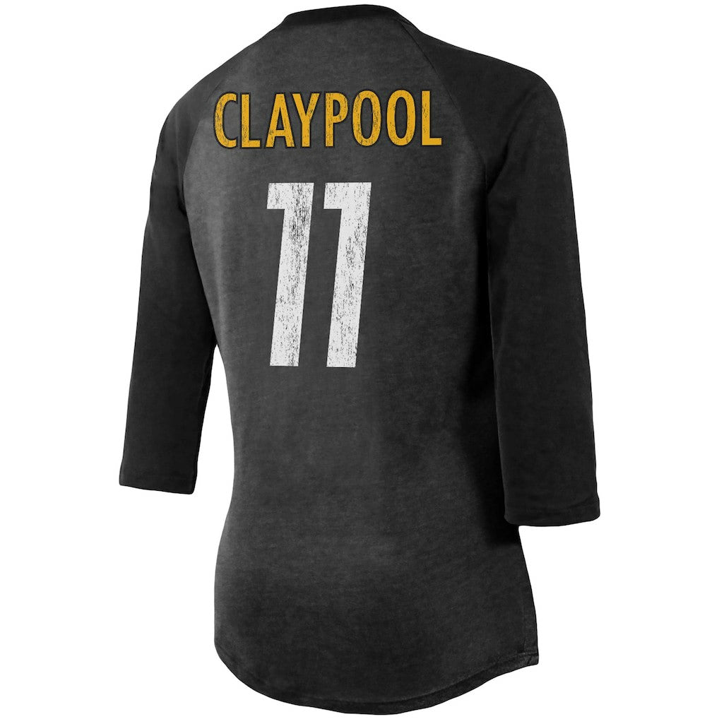 Chase Claypool Pittsburgh Steelers Women's Team Player Name & Number Tri-Blend Raglan 3/4-Sleeve T-Shirt Black