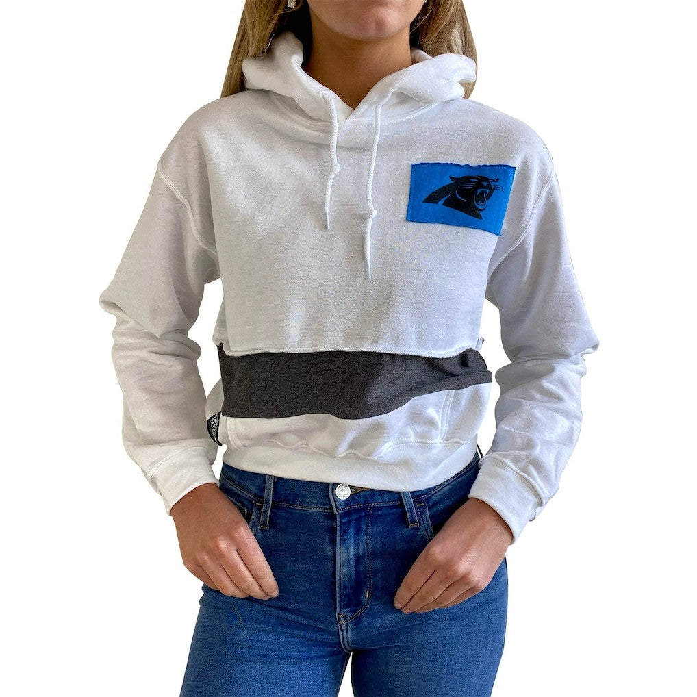 Carolina Panthers Refried Apparel Women's Sustainable Crop Dolman Pullover Hoodie White