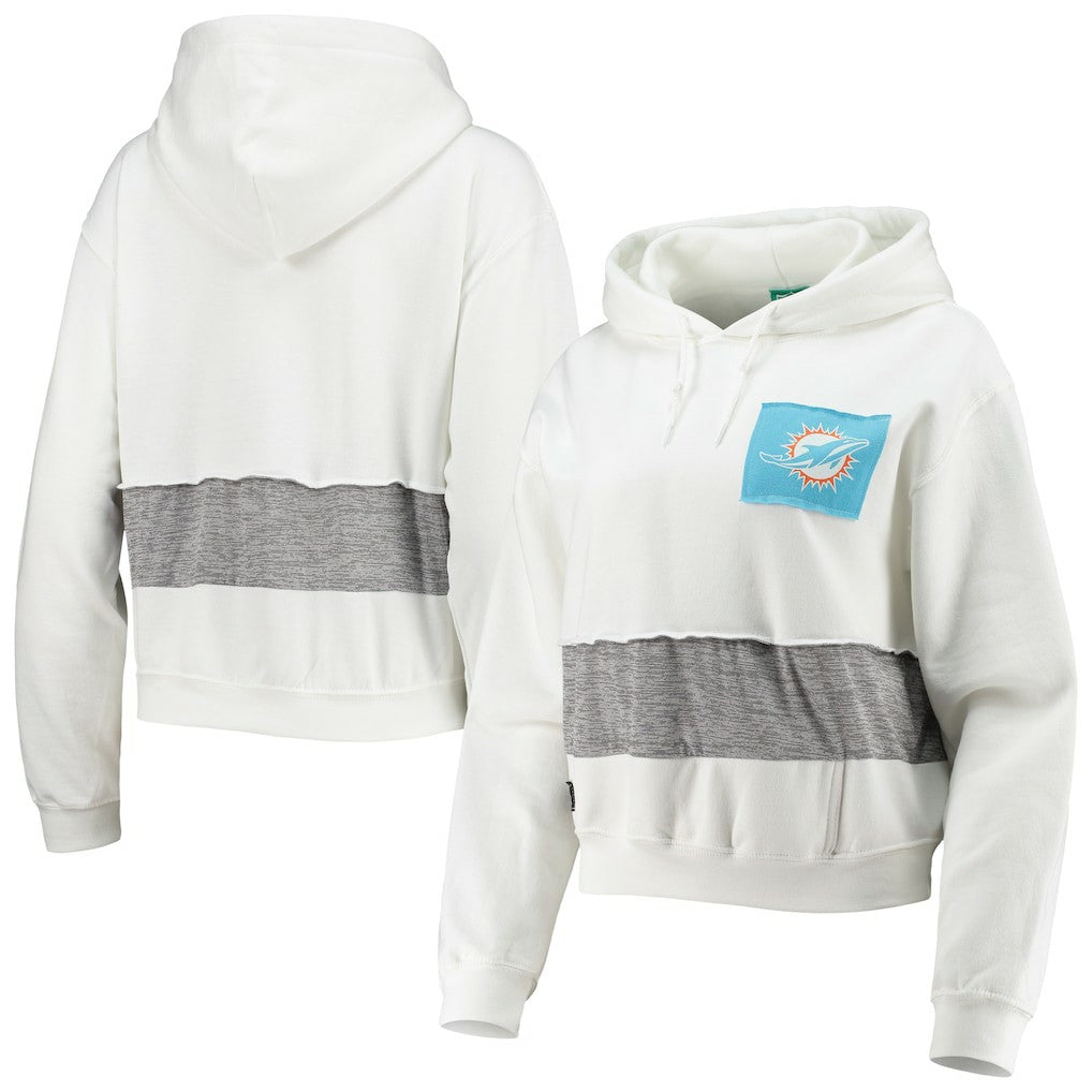 Miami Dolphins Refried Apparel Women's Sustainable Crop Dolman Pullover Hoodie White