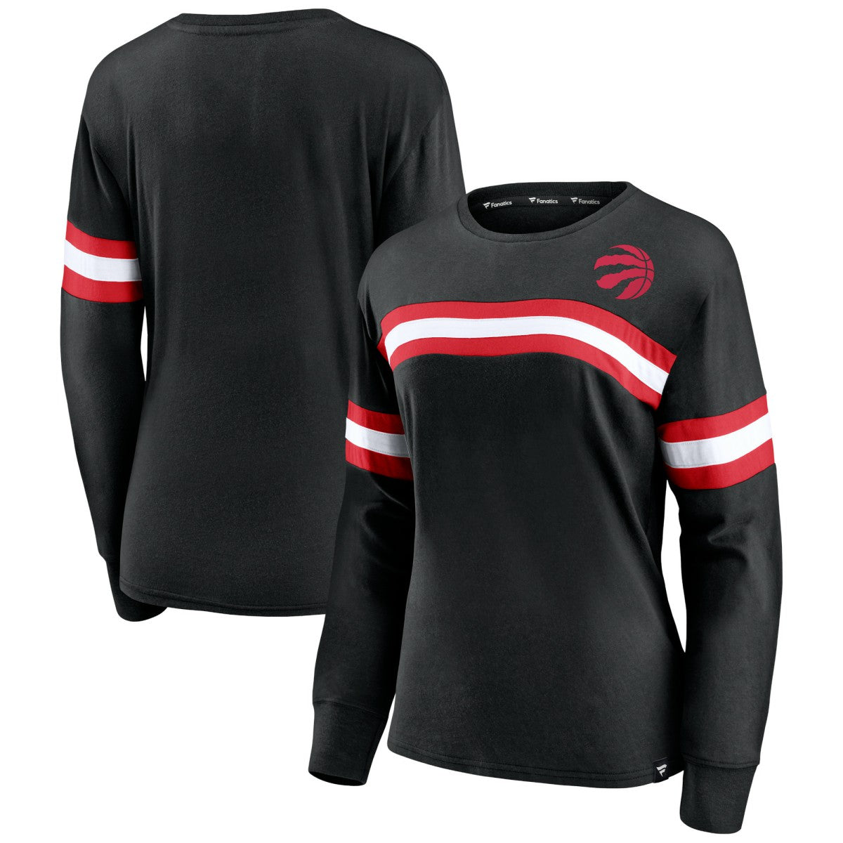 Toronto Raptors Women's Block Party Chest Logo Striped Long Sleeve T-Shirt Black