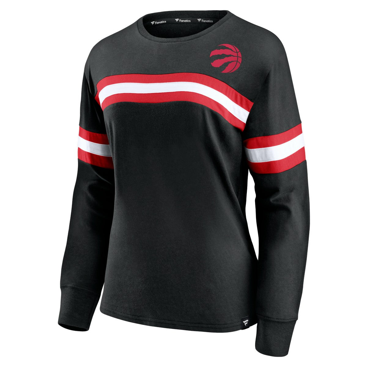 Toronto Raptors Women's Block Party Chest Logo Striped Long Sleeve T-Shirt Black