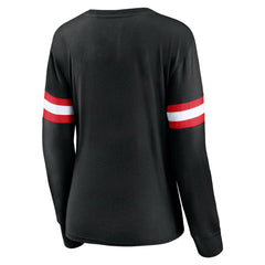 Toronto Raptors Women's Block Party Chest Logo Striped Long Sleeve T-Shirt Black
