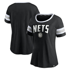 Brooklyn Nets Women's Block Party Striped Sleeve T-Shirt Black/Heathered Gray