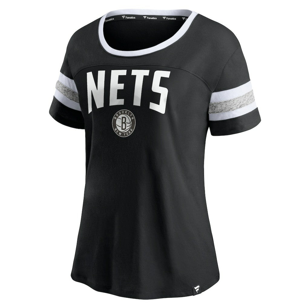 Brooklyn Nets Women's Block Party Striped Sleeve T-Shirt Black/Heathered Gray
