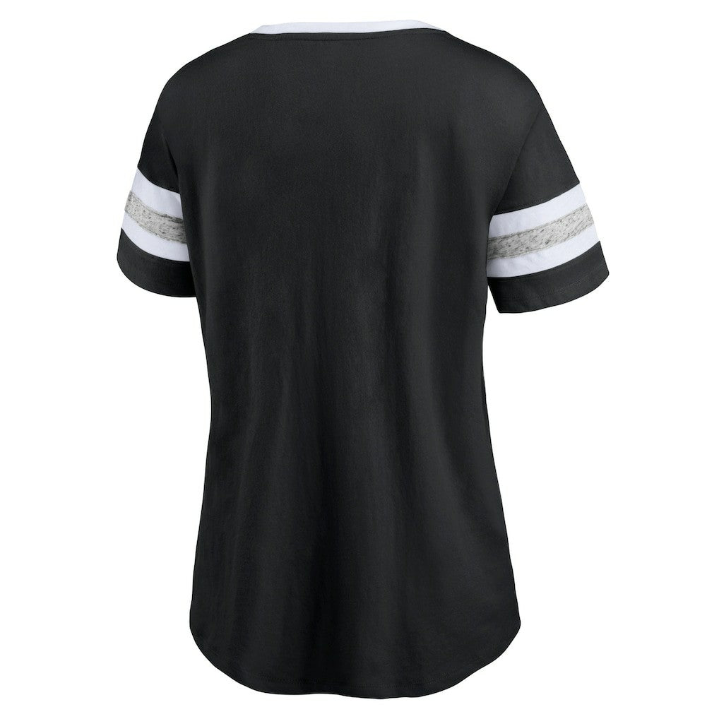 Brooklyn Nets Women's Block Party Striped Sleeve T-Shirt Black/Heathered Gray