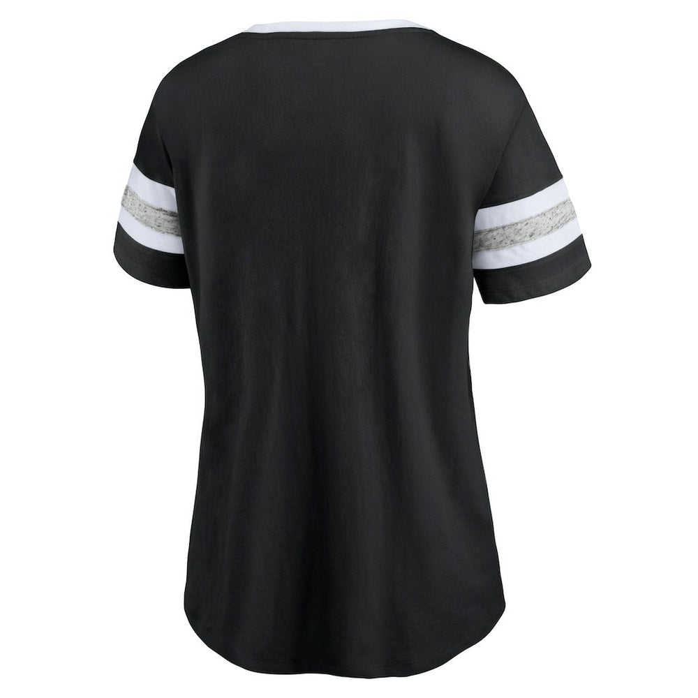 Brooklyn Nets Women's Block Party Striped Sleeve T-Shirt Black/Heathered Gray