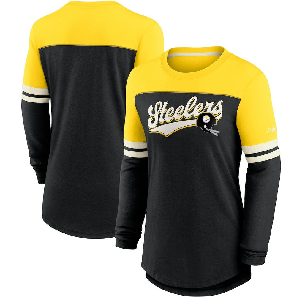 Pittsburgh Steelers Women's Retro Script Performance Tri-Blend Long Sleeve T-Shirt Black/Gold